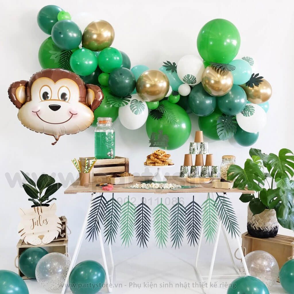 Set bong bóng trang trí xanh lá & khỉ - PartyStore.vn