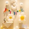 PD83 - Set bong bóng trang trí sinh nhật phong cách Hàn Quốc với bóng hoa cúc, bóng số tuổi và dây cờ