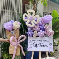 Bảng hoa bong bóng Welcome Home, tone tím kem - Út Trâm