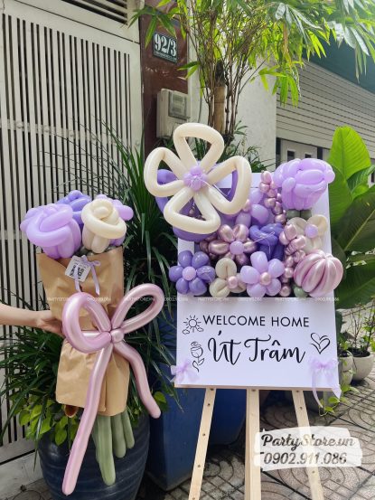 Bảng hoa bong bóng Welcome Home, tone tím kem - Út Trâm