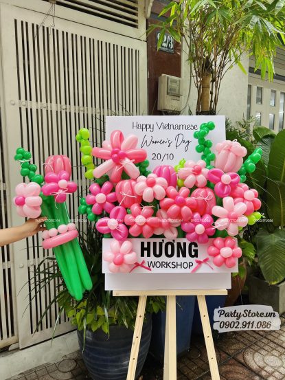 Bảng hoa bong bóng mừng 20/10, chủ đề Women's Day, tone hồng - Hương Workshop