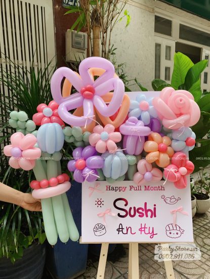 Bảng hoa bong bóng mừng đầy tháng cho bé gái, tone pastel - Sushi An Hy