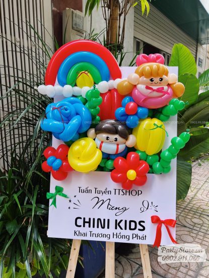 Bảng hoa bong bóng mừng khai trương, chủ đề cầu vồng đầy đủ màu sắc - CHINI KIDS