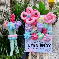 Bảng hoa bong bóng mừng khai trương, tone hồng pastel - Uyên Endy