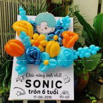 Bảng hoa bong bóng sinh nhật cho Bé Trai, tone xanh cam - Sonic