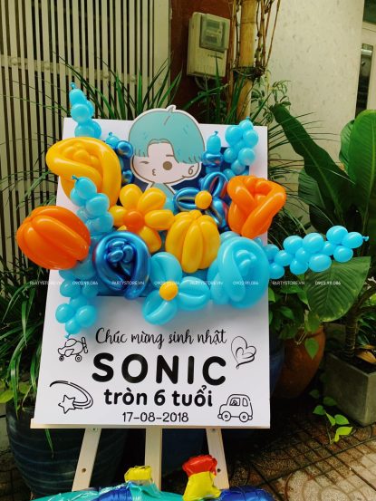 Bảng hoa bong bóng sinh nhật cho Bé Trai, tone xanh cam - Sonic