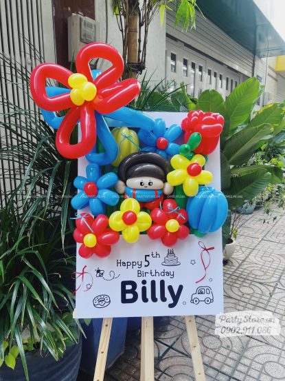 Bảng hoa bong bóng sinh nhật cho Bé trai, tone xanh đỏ vàng - Billy