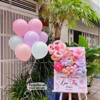 Bảng hoa bong bóng sinh nhật cho bé Gái, tone hồng pastel - Lan Thy (Lina)