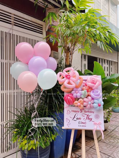 Bảng hoa bong bóng sinh nhật cho bé Gái, tone hồng pastel - Lan Thy (Lina)