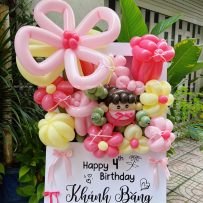 Bảng hoa bong bóng sinh nhật cho bé gái, tone hồng pastel - Khánh Băng