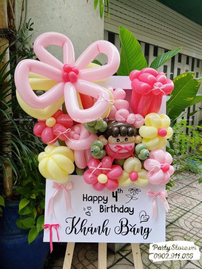 Bảng hoa bong bóng sinh nhật cho bé gái, tone hồng pastel - Khánh Băng