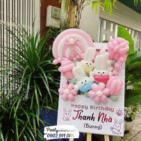 Bảng hoa bong bóng sinh nhật, chủ đề Bé Thỏ, tone hồng pastel - Thanh Nhã