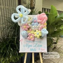 Bảng hoa bong bóng sinh nhật, chủ đề Cinnamoroll, tone xanh hồng - Ngọc Lâm (Mối)