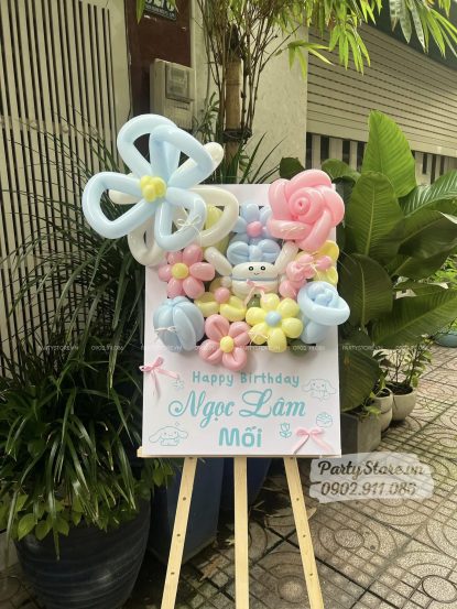 Bảng hoa bong bóng sinh nhật, chủ đề Cinnamoroll, tone xanh hồng - Ngọc Lâm (Mối)