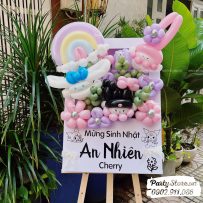 Bảng hoa bong bóng sinh nhật, chủ đề Kuromi, Cinnamoroll, My Melody, tone hồng Pastel – An Nhiên (Cherry)