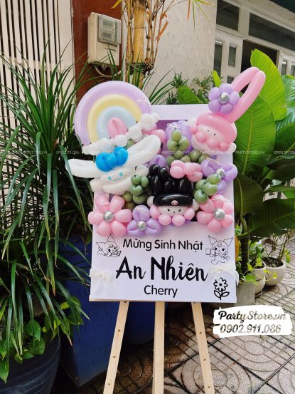 Bảng hoa bong bóng sinh nhật, chủ đề Kuromi, Cinnamoroll, My Melody, tone hồng Pastel – An Nhiên (Cherry)