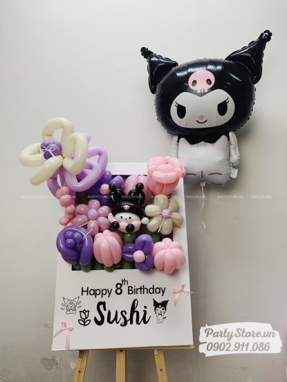 Bảng hoa bong bóng sinh nhật, chủ đề Kuromi, tone hồng tím - Sushi