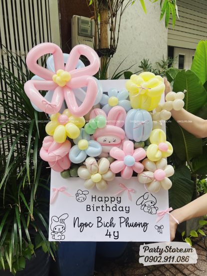 Bảng hoa bong bóng sinh nhật, chủ đề My Melody, tone pastel - Ngoc Bich Phuong