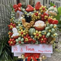 Bảng hoa bong bóng sinh nhật, chủ đề Noel, tone đỏ vàng ánh kim – Tina