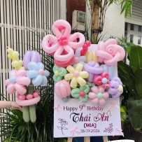 Bảng hoa bong bóng sinh nhật, tone hồng pastel - Thái An