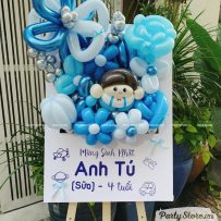 Bảng hoa bong bóng sinh nhật, tone xanh dương - Anh Tú