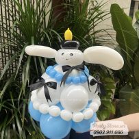 Bánh kem bong bóng chủ đề Cinnamoroll tone màu xanh trắng