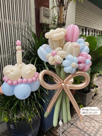 Bó Hoa Bong Bóng Tone Màu Kem Hồng Pastel Ngọt Ngào