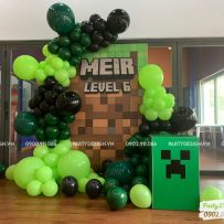 Backdrop sinh nhật chủ đề Game Minecraft, tone màu xanh lá (Meir)