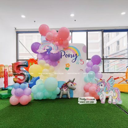 Backdrop sinh nhật chủ đề Kỳ Lân, tone màu pastel (Pony)