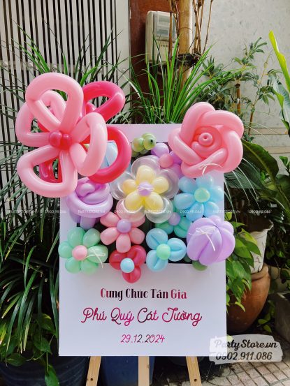 Bảng hoa bong bóng mừng tân gia, tone màu pastel - Phú Quý Cát Tường