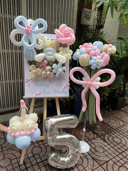 Combo bong bóng sinh nhật tạo hình, chủ đề Cinnamoroll, tone màu pastel