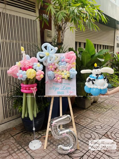 Combo bong bóng sinh nhật tạo hình, chủ đề Cinnamoroll, tone màu pastel