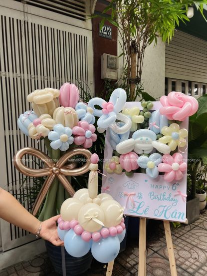 Combo bong bóng sinh nhật tạo hình, chủ đề Cinnamoroll, tone màu pastel