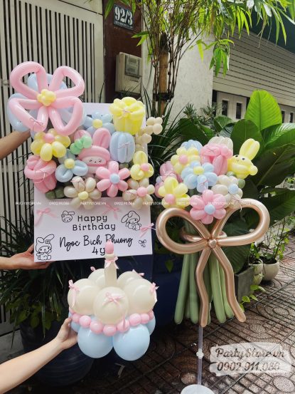 Combo bong bóng sinh nhật tạo hình, chủ đề My Melody, tone màu pastel