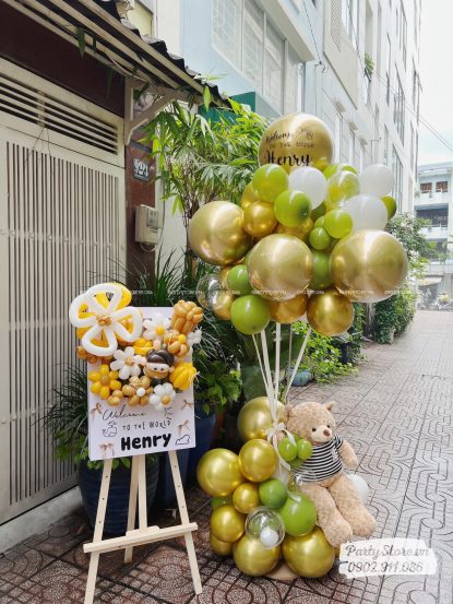 Combo bong bóng tạo hình chào mừng em bé, tone vàng cam