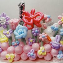 Khu vườn hoa bong bóng sinh nhật tone màu pastel