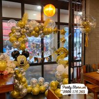 Set bong bóng trang trí sinh nhật, chủ đề Chuột Mickey, tone vàng gold và bạc ánh kim