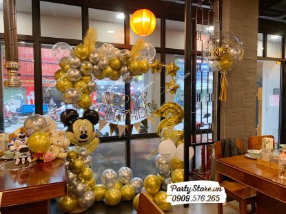 Set bong bóng trang trí sinh nhật, chủ đề Chuột Mickey, tone vàng gold và bạc ánh kim