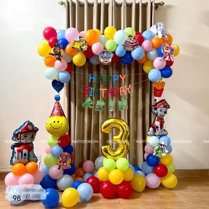 Set bong bóng trang trí sinh nhật, chủ đề Paw Patrol đa sắc màu rực rỡ