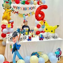 Set bong bóng trang trí sinh nhật, chủ đề Pokemon, tone màu đỏ vàng