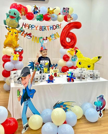 Set bong bóng trang trí sinh nhật, chủ đề Pokemon, tone màu đỏ vàng