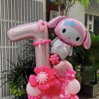 Trụ bong bóng sinh nhật tạo hình chủ đề My Melody, tone hồng bạc