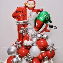 Trụ bong bóng sinh nhật tạo hình chủ đề Noel, tone màu đỏ bạc