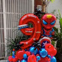 Trụ bong bóng sinh nhật tạo hình chủ đề Spider Man, tone đỏ xanh