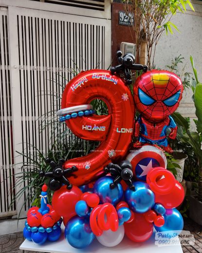 Trụ bong bóng sinh nhật tạo hình chủ đề Spider Man, tone đỏ xanh