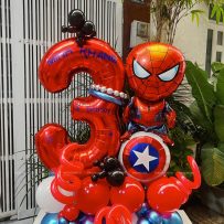 Trụ bong bóng sinh nhật tạo hình chủ đề Spider Man, tone đỏ xanh