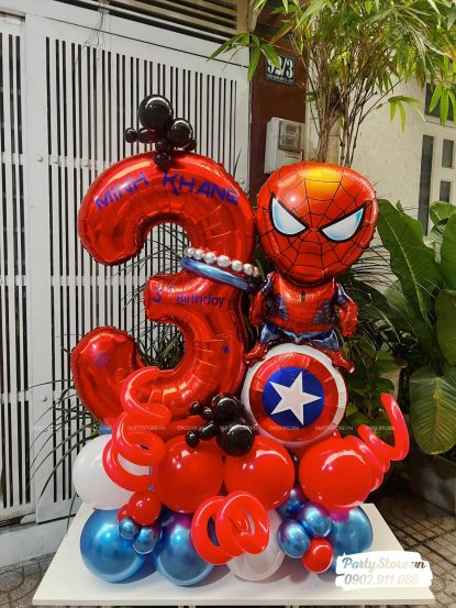 Trụ bong bóng sinh nhật tạo hình chủ đề Spider Man, tone đỏ xanh