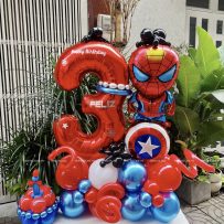 Trụ bong bóng sinh nhật tạo hình chủ đề Spider Man, tone đỏ xanh