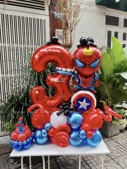 Trụ bong bóng sinh nhật tạo hình chủ đề Spider Man, tone đỏ xanh