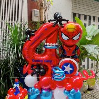 Trụ bong bóng sinh nhật tạo hình chủ đề Spider Man, tone đỏ xanh